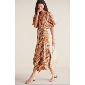 Soft Surroundings Women's Cyra Dress Size 2X Brown Painted Stripe V Neck